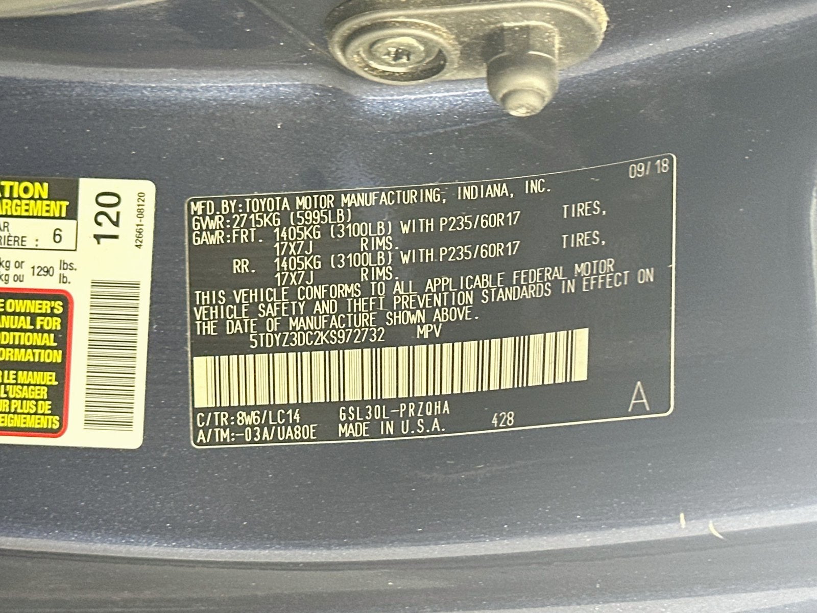 2019 Toyota Sienna L 7 Passenger